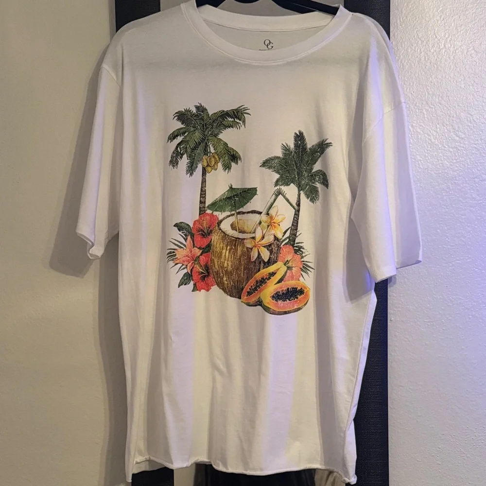 White Tropical Print Short Sleeve Tee - Picture 1 of 3